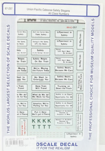 Microscale 87-257 HO Union Pacific Caboose Safety Slogan Decal Sheet