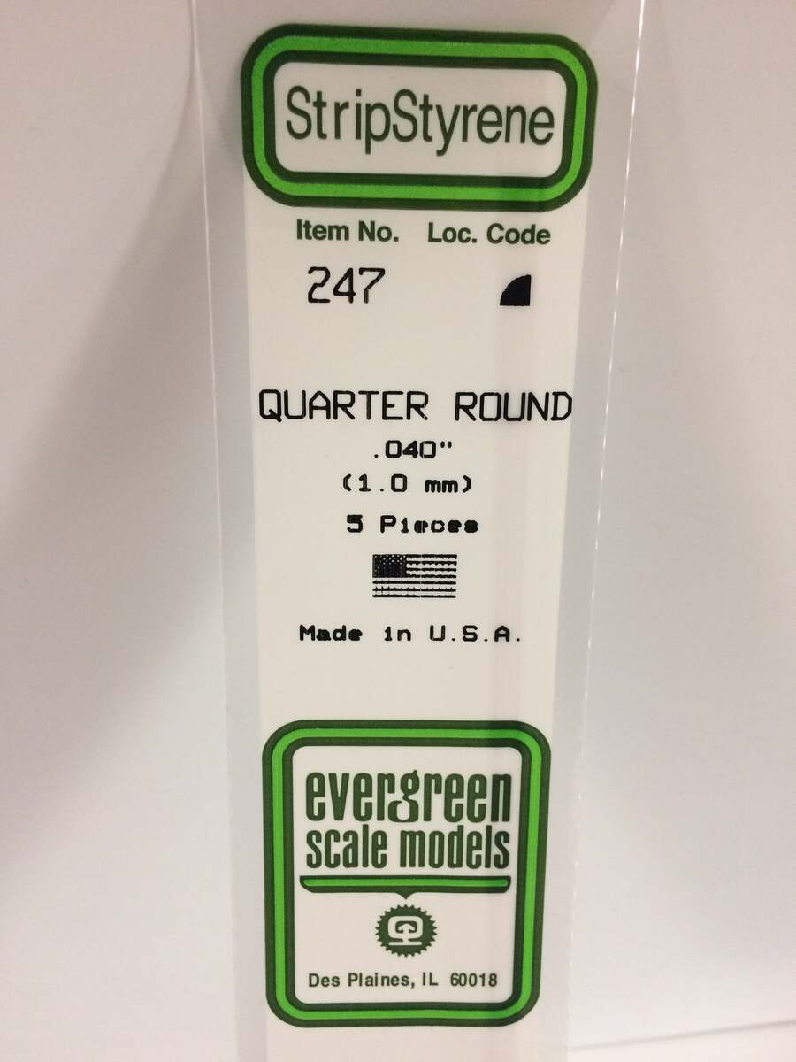 Evergreen Scale Models 247 .040" x 14" Polystyrene Quarter Round (Pack of 5)