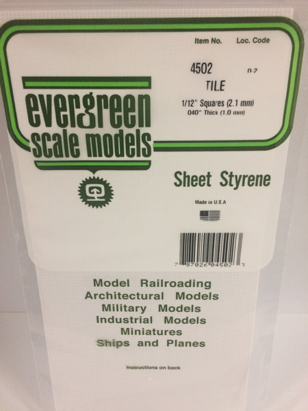 Evergreen Scale Models 4502 1/12" x 1/12" x 6" x 12" Polystyrene Square Tile