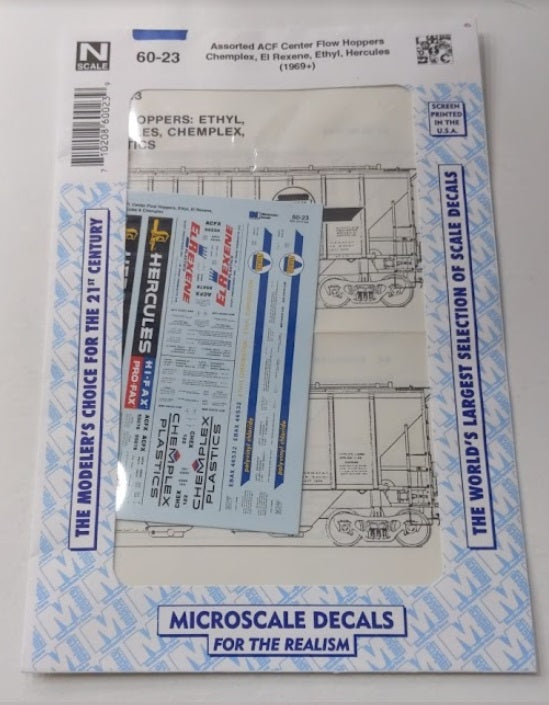 Microscale 60-23 1970 Assorted ACF Center Flow Hoppers Waterslide Decal Sheet