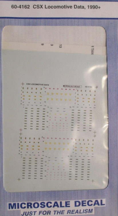 Microscale 60-4162 N 1990+ CSX Diesel Data Waterslide Decal Sheet