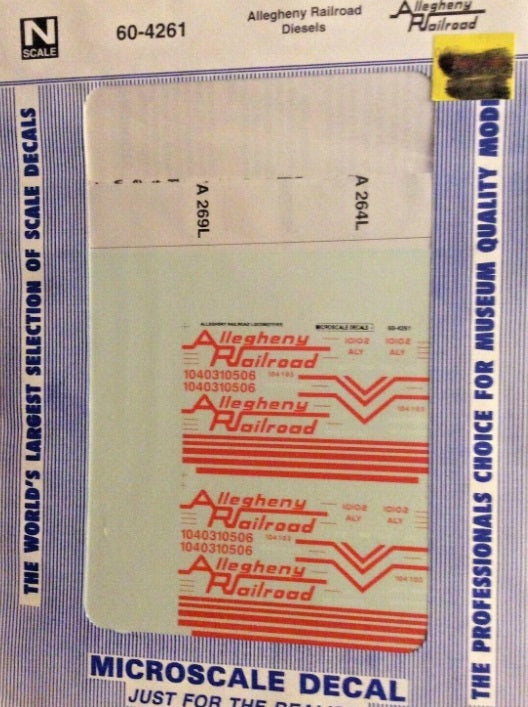 Microscale 60-4261 N 1990 Allegheny Railroad Diesels Waterslide Decal Sheet