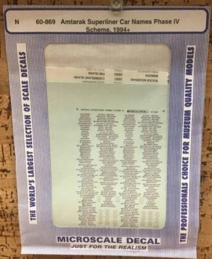 Microscale 60-869 N Amtrak "Superliner" Passenger Car Names 1994+ Decal