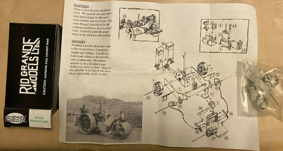 Rio Grande Models 3100 HO Scale Road Roller Metal Kit