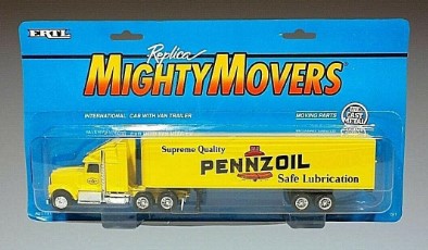 Ertl 1571 1:64 Mighty Movers Pennzoil International Cab w/Van Trailer