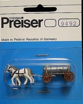 Preiser 9492 N Scale Horse Drawn Water Tank Wagon Figure Set