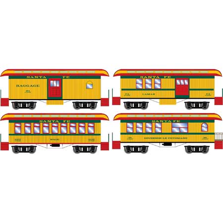 Roundhouse 16372 HO ATSF 34' Old Time Overton Passenger Cars (Set of 4)