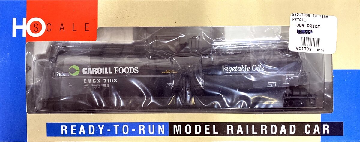 Walthers 932-7268 HO Scale Cargill UTLX 23,000 Gallon Funnel Flow Tank Car #7103