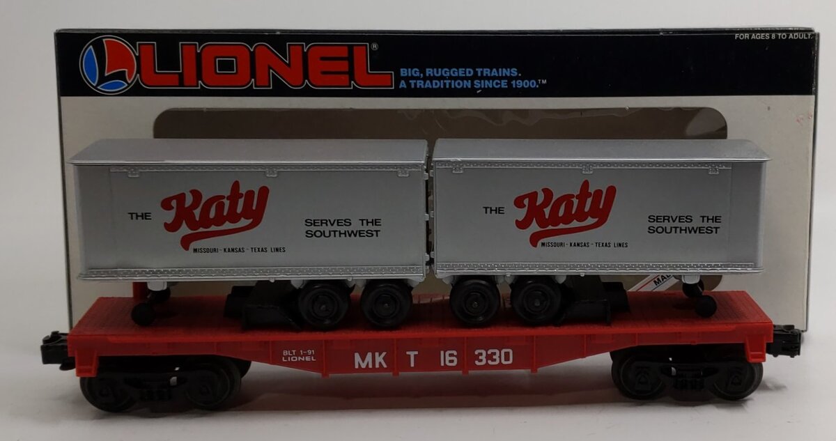 Lionel 6-16330 O Gauge Missouri, Kansas & Texas Flatcar w/ Trailers