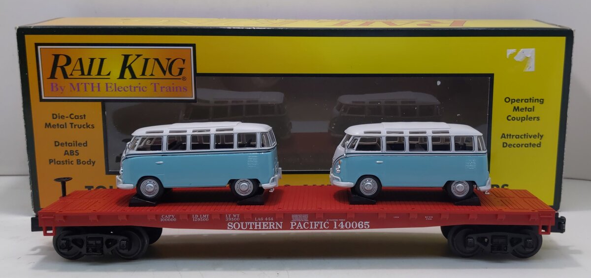 MTH 30-76677 O Southern Pacific Flatcar with 2 VW Buses