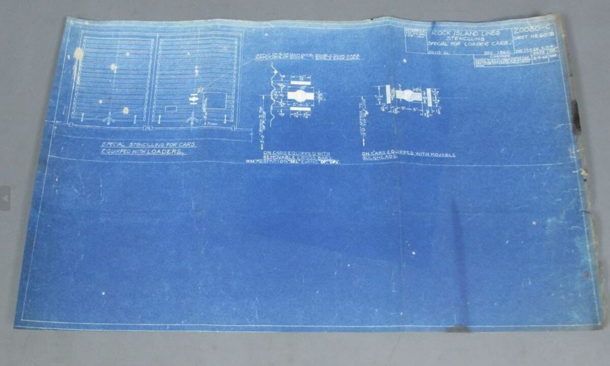 1962 Rock Island Lines Stenciling Special For Loader Cars Blueprint VG