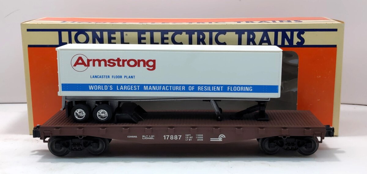 Lionel 6-17887 O Gauge LCCA Conrail Flatcar w/ Armstrong Trailer #17887