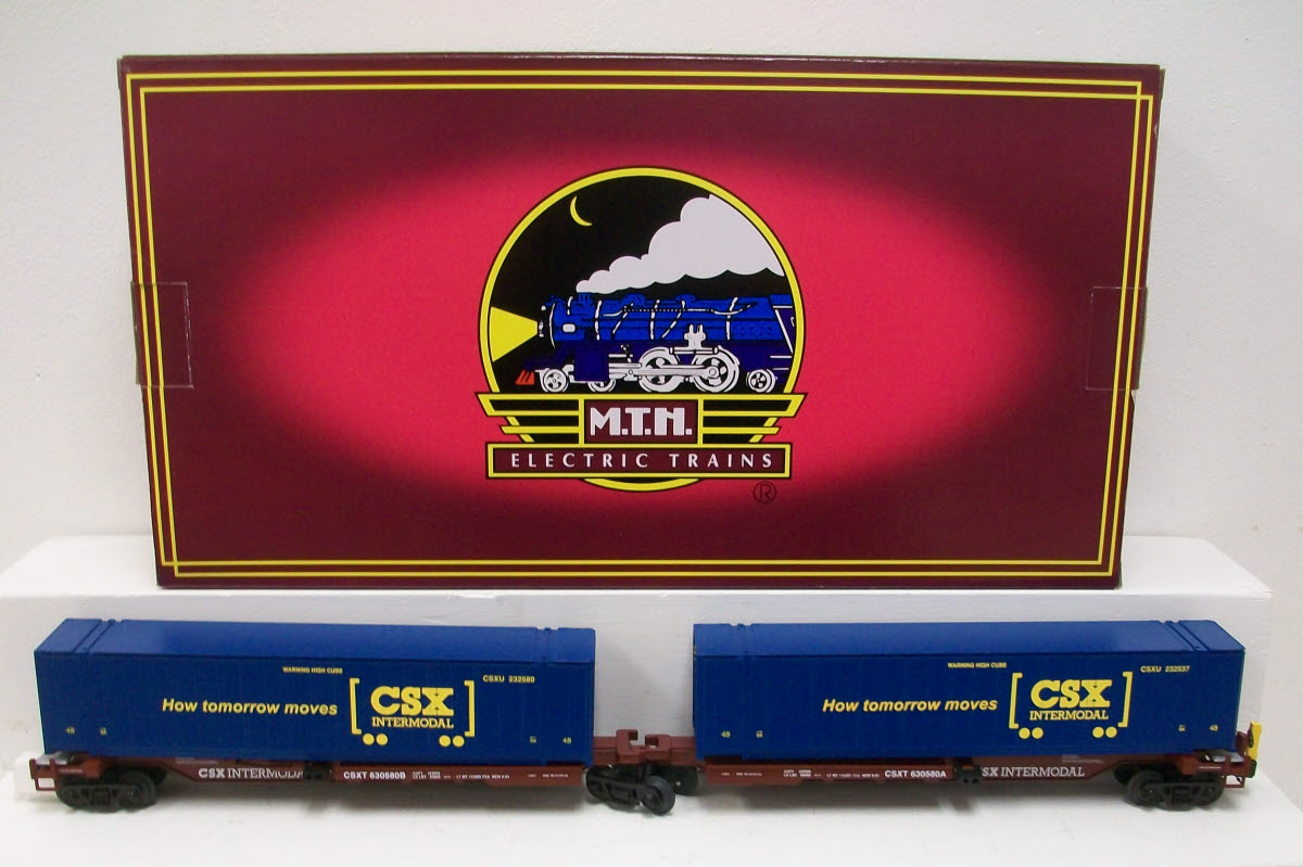 MTH 20-95087 O CSX Spine Car Set with 2 48' Containers (Set of 2)