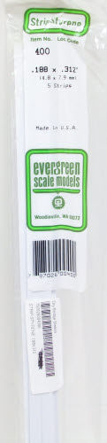 Evergreen Scale Models 400 .188" x .312" x 24" Polystyrene Strips (Pack of 5)