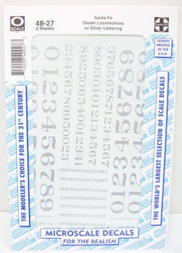 Microscale 48-27 O Santa Fe Steam Locomotives Silver Lettering Decals Sheet